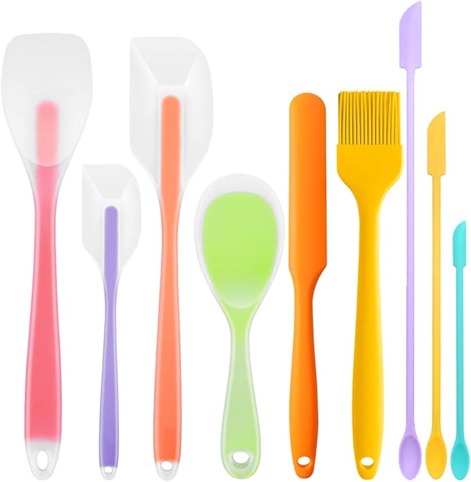 9Pcs Spatulas Silicone Heat Resistant Silicone Spatula Set Small Mini Long Jar Spatulas for Nonstick Cookware, Rubber Silicone Spoon Spatula Set for Baking Mixing Cooking Kitchen Utensils Set
