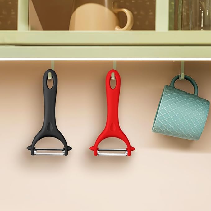 AUAUY 2Pcs Potato Peeler, Y-Shaped Swivel Vegetable Peeler, Fruit Peeler for Kitchen, Non-Slip Y Peeler, Ergonomic Handle Sharp Blade Stainless Steel Peeler, Veggie Peelers for Kitchen(Black+Red)