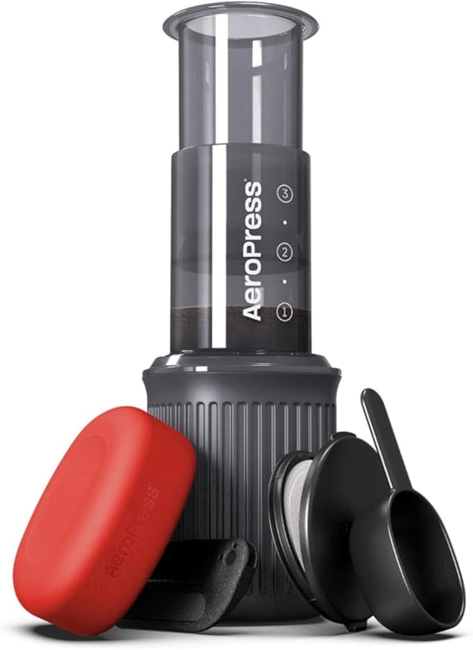 AeroPress Go, Extra Small Portable Coffee Maker Kit, Travel, Hiking & Camping, All-in-One French Press, Pour-Over & Espresso Style Manual Brewer, 2 Min Brew Makes a Less Bitter, More Flavorful Cup