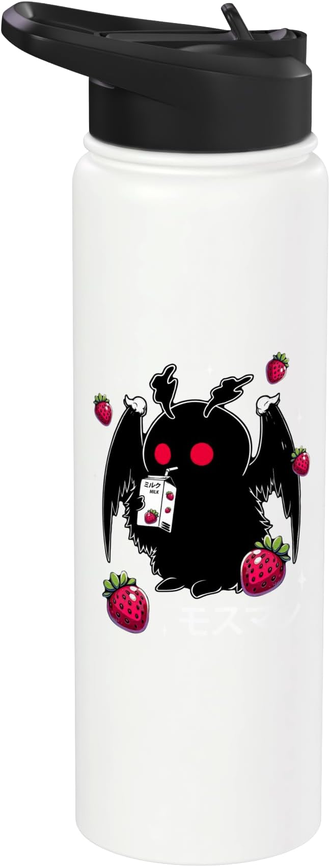 Mothman Cryptid Kawaii Strawberry Milk Shake Carton Stainless Steel Insulated Water Bottle