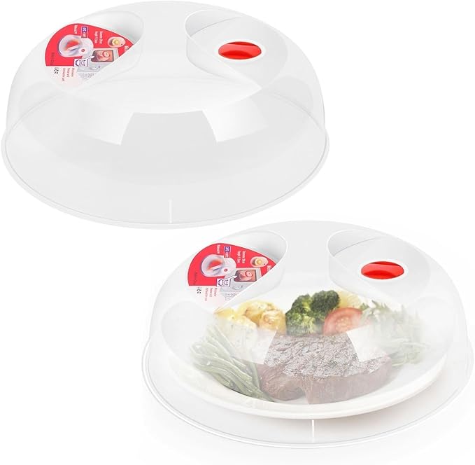 Flexzion 11.5 Inch Microwave Splatter Cover - BPA-Free Anti-Splatter Microwave Cover with Adjustable Steam Vent, Dishwasher Safe, Transparent Plastic Food Covers for Microwave Cooking