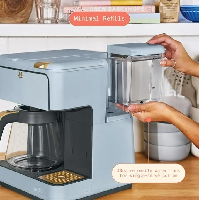 Beauti Multi Brew 12 Cup Programmable Drip & Single Serve Coffee Maker, Versatile Brewing (6oz, 8oz, 10oz, 12oz, 14oz), Pods or Ground, Over Ice option, Keep Warm mode (Cornflower Blue)