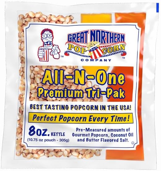 All-in-One Premium Tri-Pack Popcorn - 10.75-Ounce Movie Theater Popcorn for Commercial 8-Ounce Kettle Poppers - 12/Case by Great Northern Popcorn