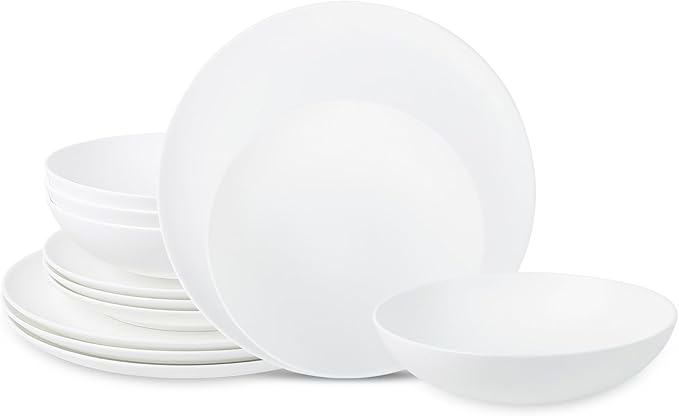 Stone Lain Taglio 12-Piece Dinnerware Set Bone China, Matte White