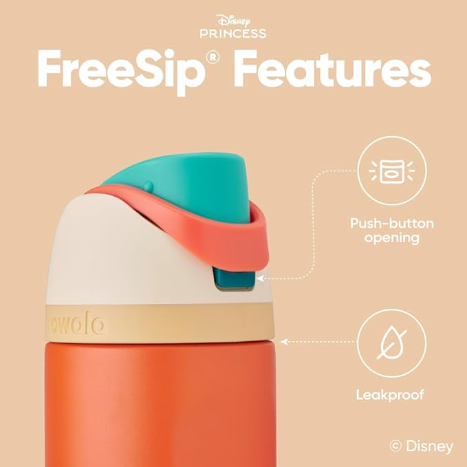 Owala Disney Princess FreeSip Insulated Stainless Steel Water Bottle with Straw for Sports and Travel, BPA-Free Sports Water Bottle, 24 oz, Moana
