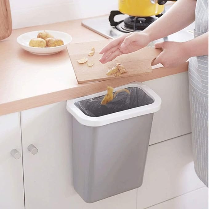 Trash Cans Hanging Waste Bin Under Kitchen Sink,Plastic Dustbins Over Cabinet Door with Top Ring to Fix Garbage Bag Outdoors and Home (Color : Gray)