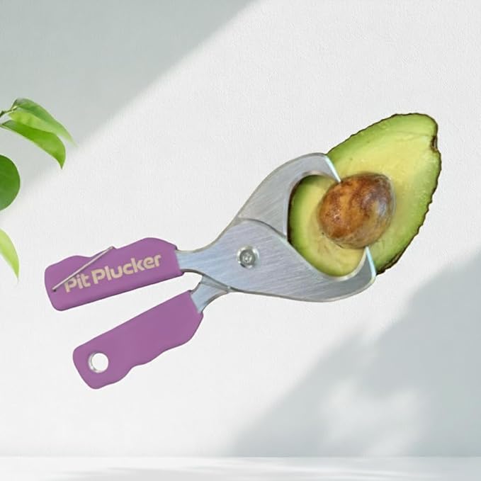 Avocado Tool, Kitchen Utensil with Hinged Handles, Wedge-Shaped Jaws for Pit Removal (Purple)