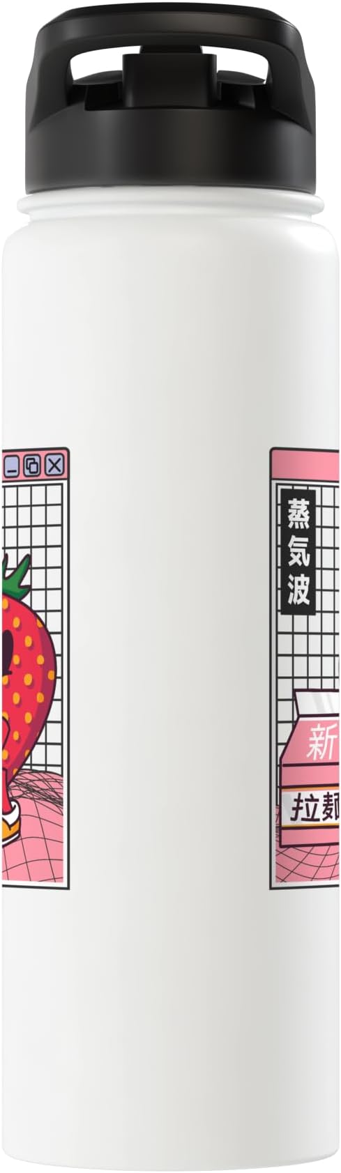 Strawberry Milk Carton Kawaii Grid Vaporwave Aesthetic Anime Stainless Steel Insulated Water Bottle