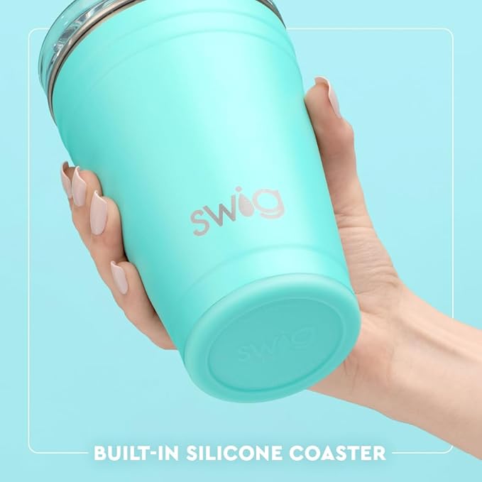Swig Life 18oz Party Cup, Stackable Insulated Travel Coffee Tumbler with EZ Slider Lid, Cup Holder Friendly Travel Bottles, Stainless Steel 18 oz Tumbler, Reusable Coffee Mug (Candy Crush)