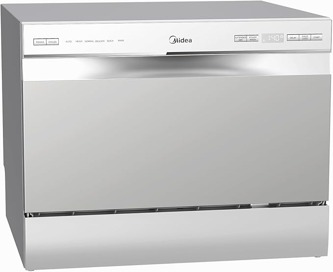 Midea MDC22P2ASS Countertop Dishwasher, 6 Place Settings & 6+2 Washing Cycles Portable Dishwashers, Energy Star Dish Washer for Dorm, RV & Apartment, Silver
