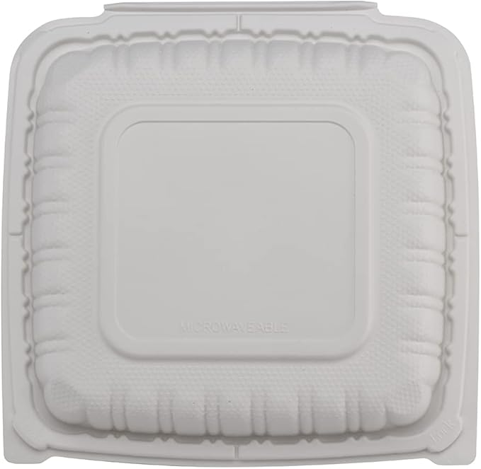 TIYA Clamshell Food Containers - 3-Compartment To-Go Containers - Microwavable Plastic with Hinged Lid - Great for Meal Prep (Bulk 150 Pack, White, 9x9 in) - BPA-Free