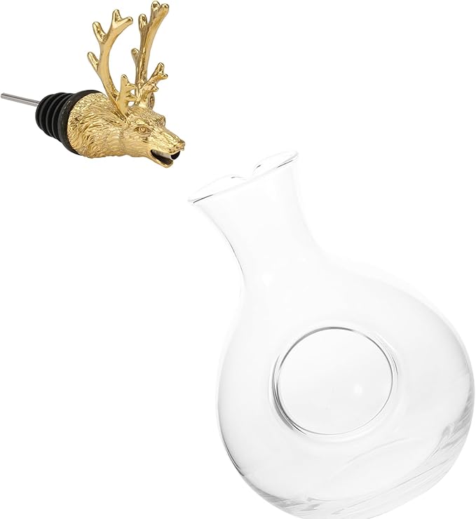 CALLARON Deer Head Wine Stopper & Glass Decanter Bottle Wine Whiskey Liquor Dispenser Set