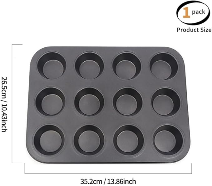 1 Pack black stainless steel muffin pan，muffin pans nonstick 12，cupcake tin，cup cake pans for baking