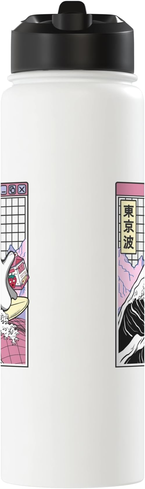 Surfing Ghost Strawberry Milk Cartons Anime Kawaii Vaporwave Stainless Steel Insulated Water Bottle