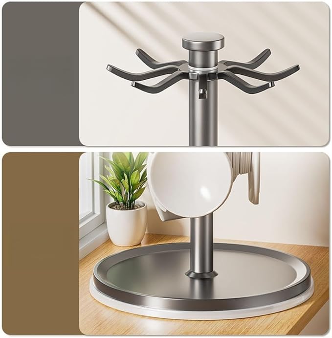 Rotatable Hanging Organizer with 8 Hooks for Kitchen Utensils, 360 Degree Swivel Countertop Holder for Cooking Tool Storage (Grey)