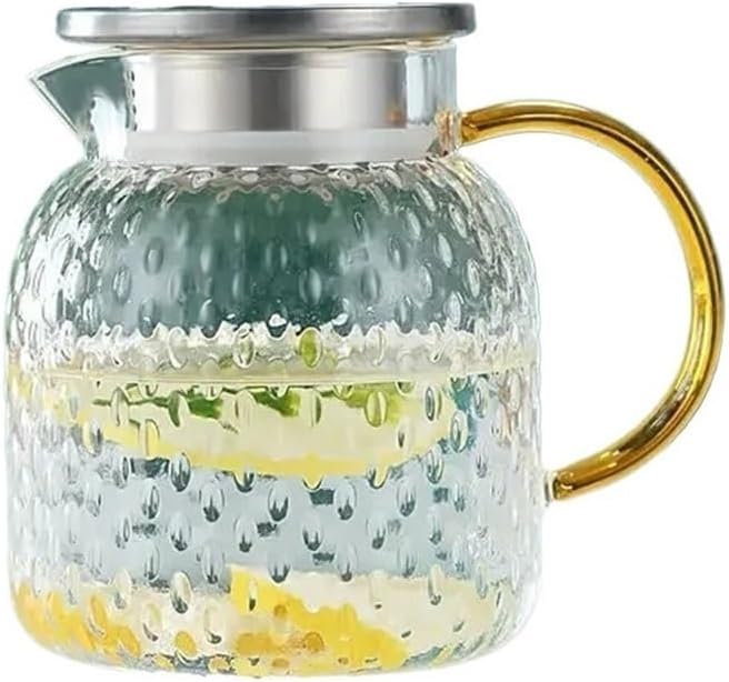 Water Pitcher Glass Water Pitcher with Filter Lid and Pouring Spout Heat Resistant Glass Carafe for Hot Cold Beverages Homemade Ice Tea Bottle Iced Tea Carafe(1.8L)