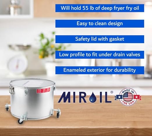 MirOil Filter Pot Combo, Oil Pot & Oil Filter Bag, 7 Gallon Deep Fryer Grease Disposal Caddy w/Castor Wheel & Reusable B6PS Strainer Bag for Filtering, Safe Storage, Extends Life & Polish Fryer Grease