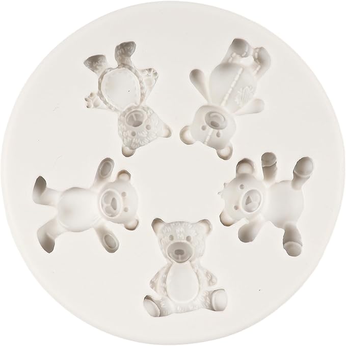 Bear Silicone Fondant Molds Pearl Fondant Mold Ball Pearl Semi Sphere Chocolate Molds Bow Candy Mold For Baby Shower Cake Decoration Cupcake Topper Polymer Clay Gum Paste Set of 5