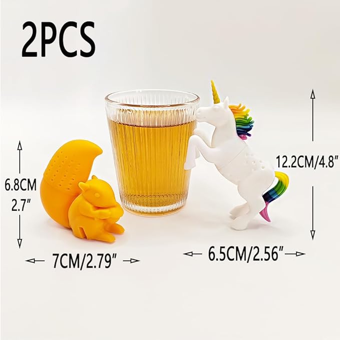 2 Pcs Tea Infuser Cute, Reusable Tea Strainers, Fun Tea Infuser, Leaf Tea Infuser Is a Lovely Companion for Afternoon Tea Time (Unicorn + Squirrel)
