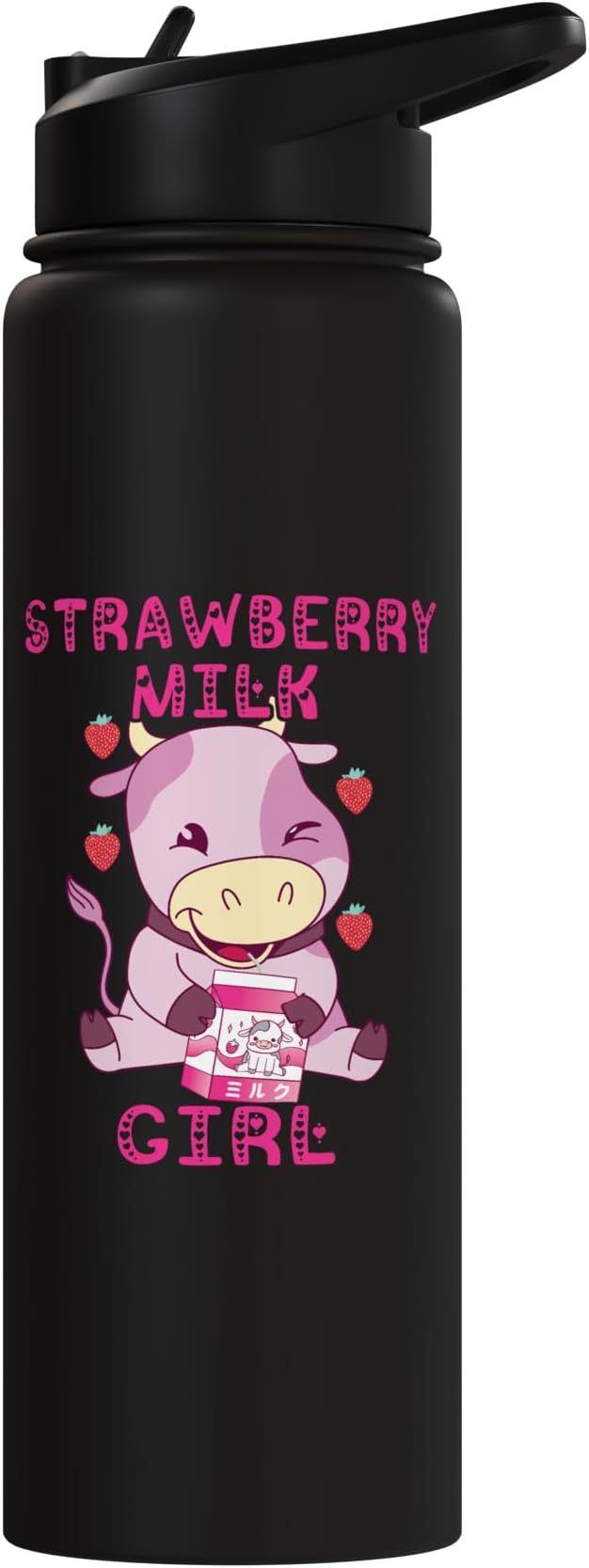 Strawberry Milk Girl Japanese Strawberry Shake Cute Pink Cow Stainless Steel Insulated Water Bottle