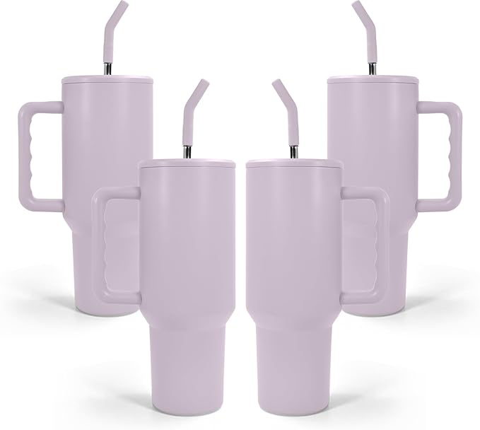 AGH 40 oz Sublimation Tumbler with Handle 4-Pack Stainless Steel Insulated Tumblers Blanks Water Bottle Travel Cups Matte Purple