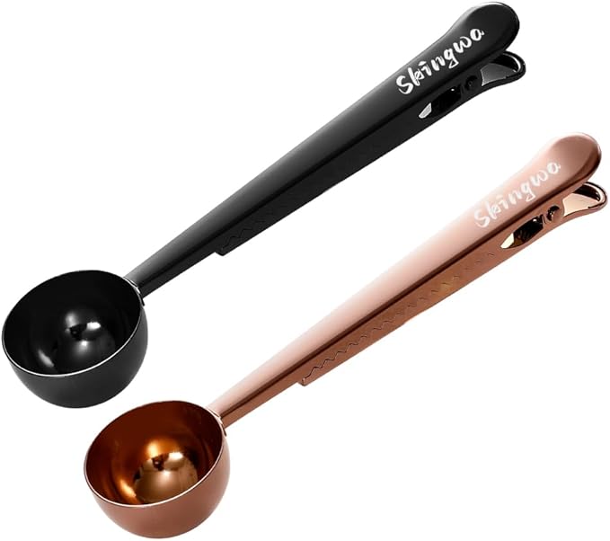 Coffee Scoop with Bag Clip, Multi-Function Milk Powder Measuring Spoon, 20ml (Black+Rose Gold)