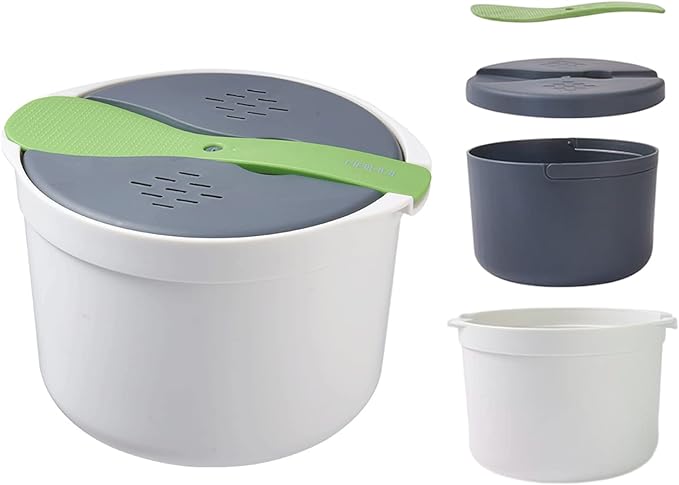 Microwave Rice Cooker, 2L Microwave Rice Steamer Pasta Cooker, Food Grade PP Microwave Rice Cooker, Strainer and Steamer Pot Set,4PCS(COLOR:green), 22351075