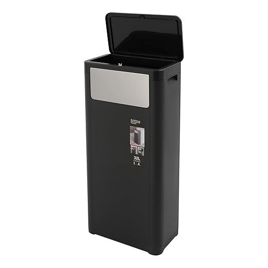 Trash Can with Lid, 8.45 Gallon Trash Bin Cabinet with 2 Openings, Hidden Trash Cabinet, Trash and Recycling Organizer, Garbage Can for Kitchen, Bathroom, Bedroom, Living Room, Office(Black)