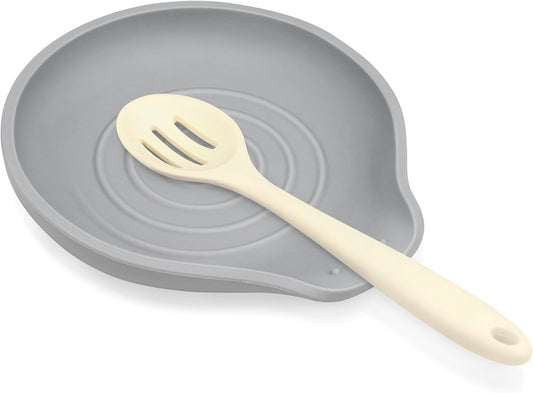 Silicone Spoon Rest for Stove Top - BPA-Free, Heat-Resistant Spoon Holder - Spoon Rest for Kitchen Counter - Large Cooking Utensil Rest for Spoons, Spatulas, Ladles or Tongs - Gray