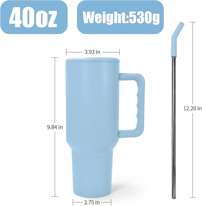 AGH 40 oz Sublimation Tumbler with Handle 4-Pack Stainless Steel Insulated Tumblers Blanks Water Bottle Travel Cups Matte Blue