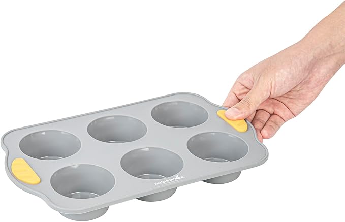 Restaurantware Silicone Baking Molds Pack of 10 Non-Stick Muffin Molds with Handles 6 Compartments, Oven-Friendly Dishwashable Freezer-Friendly Heat-Resistant Gray Silicone Cupcake Muffin Pans