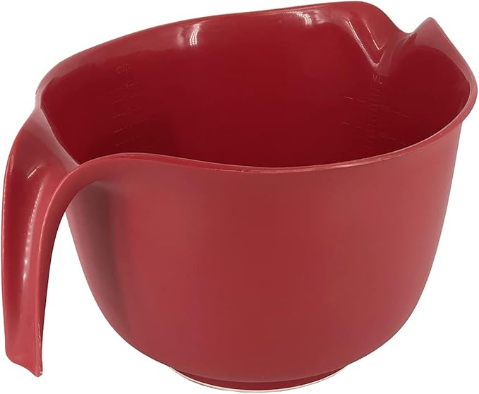 Glad Mixing Bowl with Handle – 3 Quart | Heavy Duty Plastic with Pour Spout and Non-Slip Base | Dishwasher Safe Kitchen Supplies for Cooking and Baking, Red (Pack of 6)