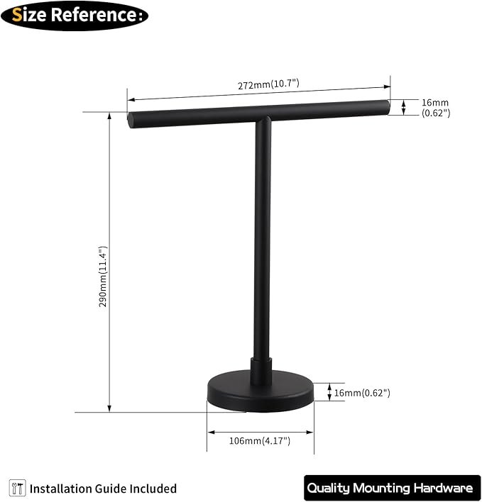 GERZWY Modern Hand Towel Holder Tree Rack Free Standing SUS 304 Stainless Steel Countertop Towel Ring, Matte Black DZY06-BK