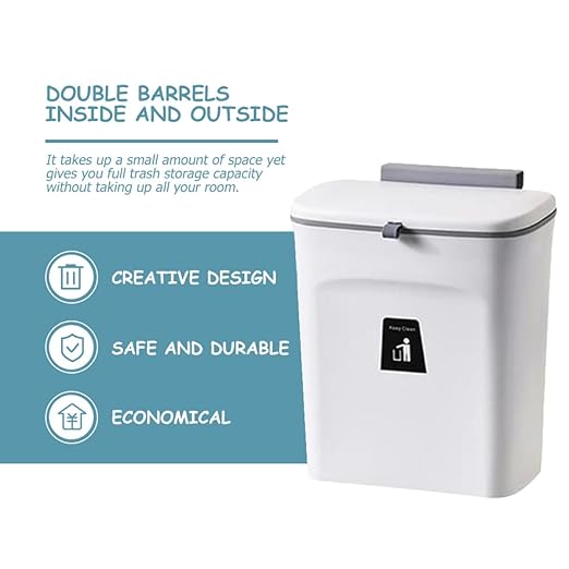 PATKAW Wall-Mounted Kitchen Trash Can 9l with Lid Plastic Garbage Bin Sealed Compost Bin with Removable Inner Bucket for Indoor Food Waste Storage