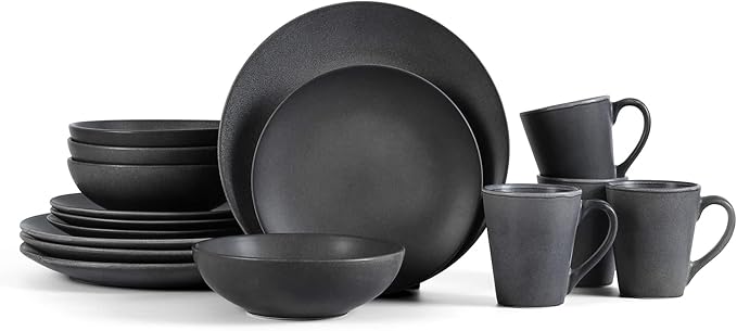 Stone Lain Grao Stoneware 16-Piece Dinnerware Set, Grey