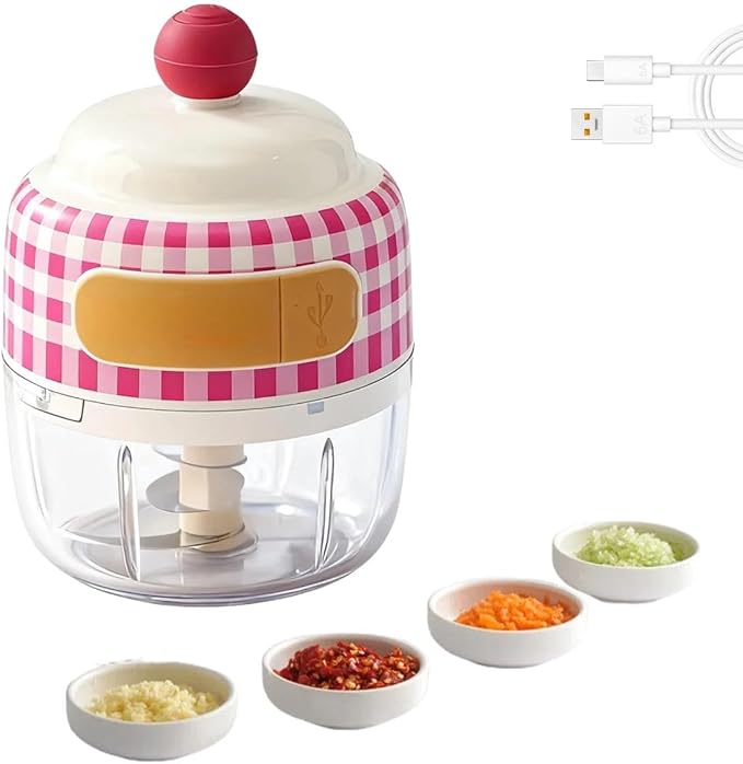 Velytycheon150ML Electric Garlic Chopper, Cordless Mini Chopper for Garlic Onion Ginger, USB Rechargeable Portable Vegetable Blender for Kitchen Cooking, Baby Food, Meat, Chili, Fruit (Pink)