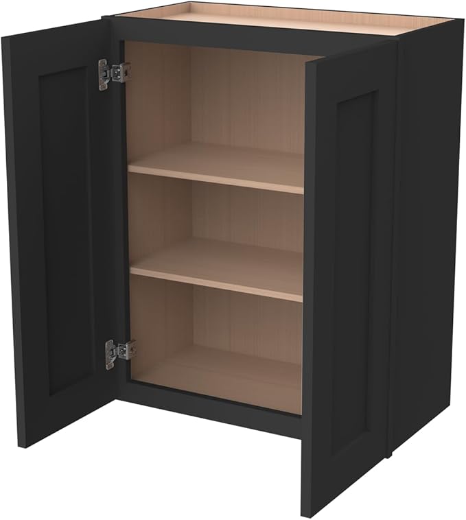 Wall-Mounted Cabinet – Solid Wood Shaker Style Medicine Cabinet with Adjustable Shelves & Soft-Close Doors for Bathroom, Kitchen, and Office Storage (Charcoal Black, 39" W x 12" D x 30" H)