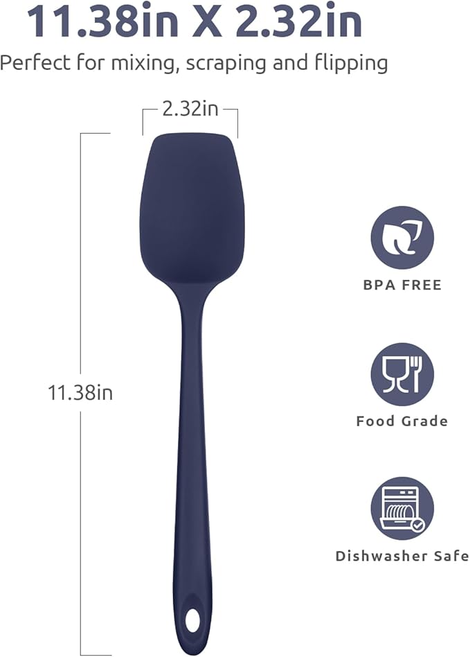 U-Taste Silicone Cooking Spoon Spatula: 480ºF Heat Resistant Food Grade 11.38" Flexible Rubber Kitchen Spoonula, Seamless Pastry Bowl Scraper for Mixing Scraping in Nonstick Cookware (Midnight Blue)
