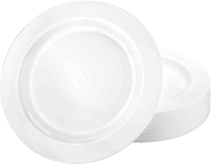 Lillian Tablesettings Premium Quality 10.25 inch Heavyweight Plastic Plates China Like, Wedding and Party Dinnerware Plastic Plates White Pearl - Value Pack 240 Count