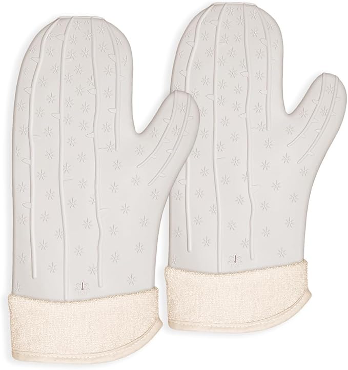 UMIRRO Cactus Silicone Oven Mitt 2-Pack Set, Heat Resistant, Non-Slip Grip for Kitchen Use, Safe for Cooking Baking & Grilling, Cute Kitchen Accessories, 13", Desert Sand