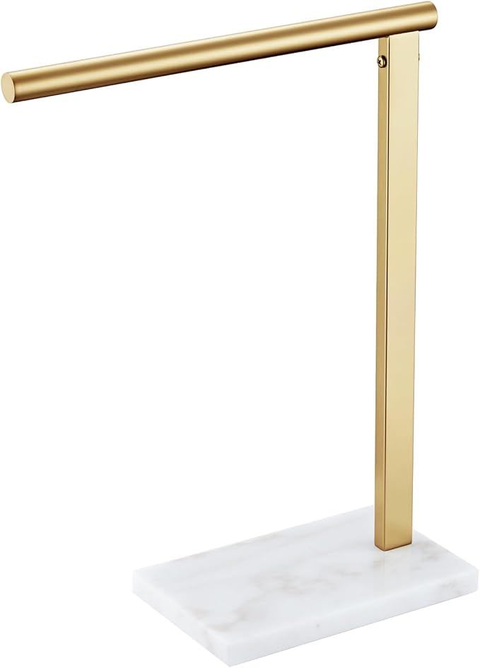 KOKOSIRI Hand Towel Rack Standing Towel Bar with Steady Marble Base for Bathroom Vanity Countertop, Brushed Gold Stainless Steel 15.7'' Height THS0006-BG