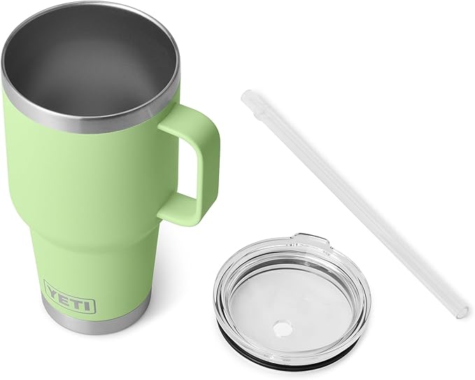 YETI Rambler 35 oz Tumbler with Handle and Straw Lid, Travel Mug Water Tumbler, Vacuum Insulated Cup with Handle, Stainless Steel, Key Lime
