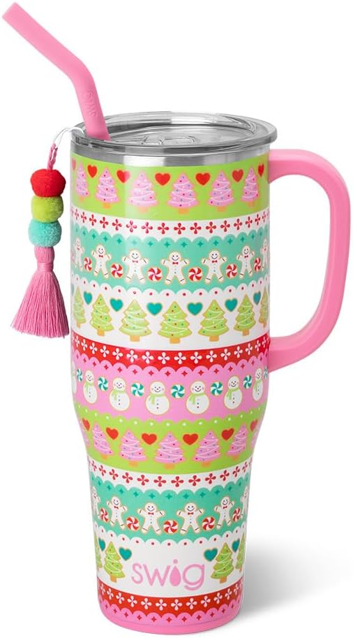 Swig Life 40oz Mega Mug, 40 oz Tumbler with Handle and Straw, Cup Holder Friendly, Dishwasher Safe, Extra Large Insulated Tumbler, Stainless Steel (Cookie Jar)