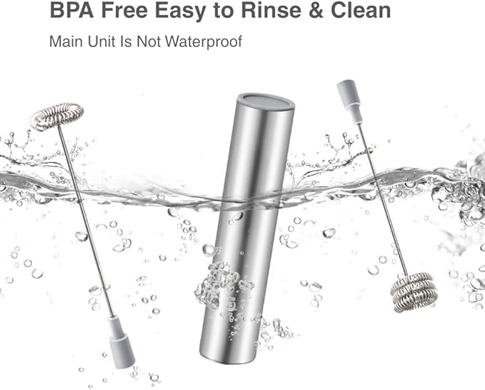 Milk Frother Handheld, Battery Operated Travel Coffee Frother Milk Foamer Drink Mixer with 2 Stainless Steel Whisks for Hot Chocolate, Batteries Included, Silver
