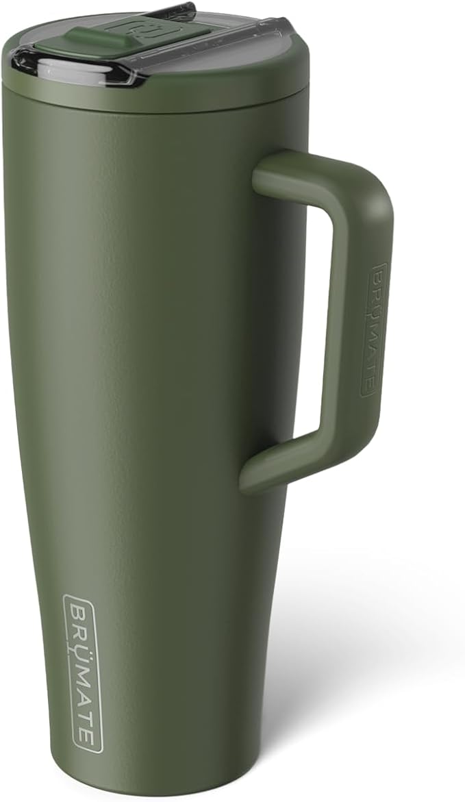 BrüMate Era Flip 40oz Tumbler with 100% Leakproof Covered Straw Lid | Hygienic Covered Straw | Insulated Stainless Steel Water Bottle with Handle | Cup Holder Friendly | BPA-Free (OD Green)