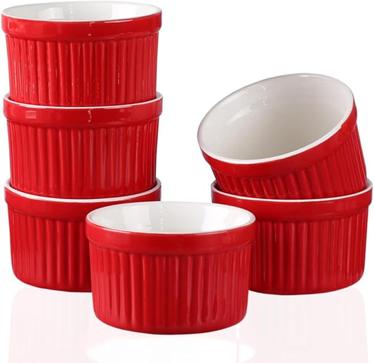 Ramekins 4oz,Creme Brulee Ramekins and Souffle Dishes,Porcelain Oven Safe Baking Bowls,Pudding Cups,Dipping bowl,Set of 6,Red…