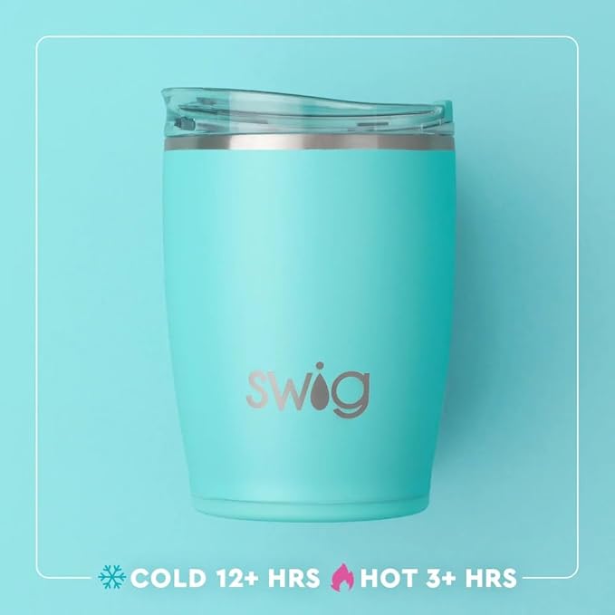Swig Life 12oz Insulated Tumbler, Travel Coffee Tumbler with Lid, Cup Holder Friendly Travel Coffee Mug, Stainless Steel, 12 oz Reusable Insulated Coffee Mug (Saturdays in Oxford)