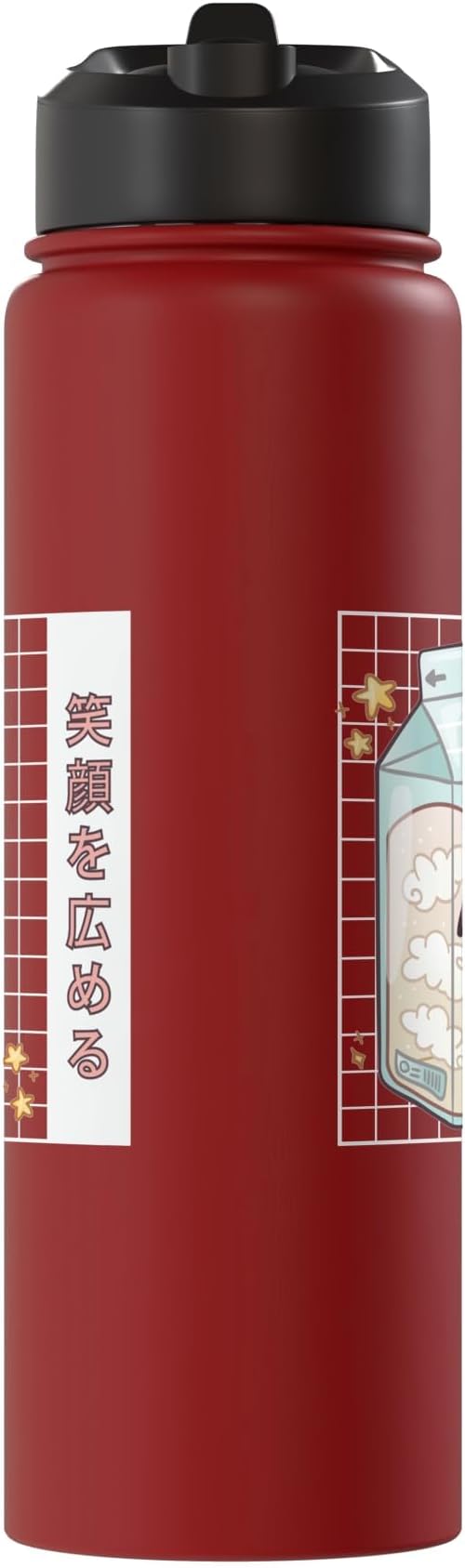 Japanese Kawaii Strawberry Milk Carton Vaporwave Grid Stainless Steel Insulated Water Bottle