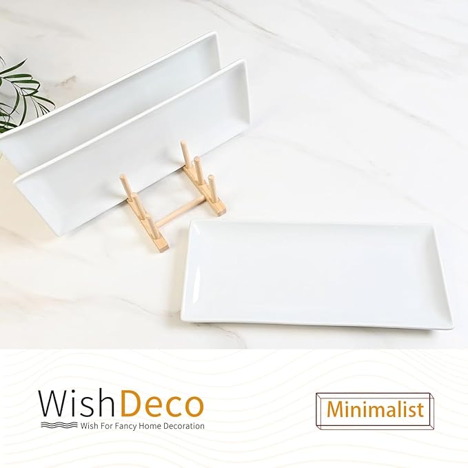 WishDeco Serving Platters Set of 3, Large Serving Trays 14 inch, White Serving Plates, Ceramic Rectangle Plate, Long Platter for Cake, Sushi, Steak, Dessert, Buffet