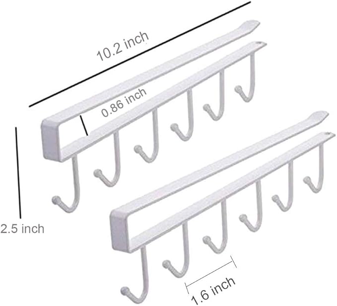 AliCH Mug Holder 2pcs Under Cabinet Mug Hooks Rack, Nail Free Coffee Cups Holder,Under Shelf Hanger for Cups/Kitchen Utensils/Ties Belts/Scarf/Keys Storage (White)